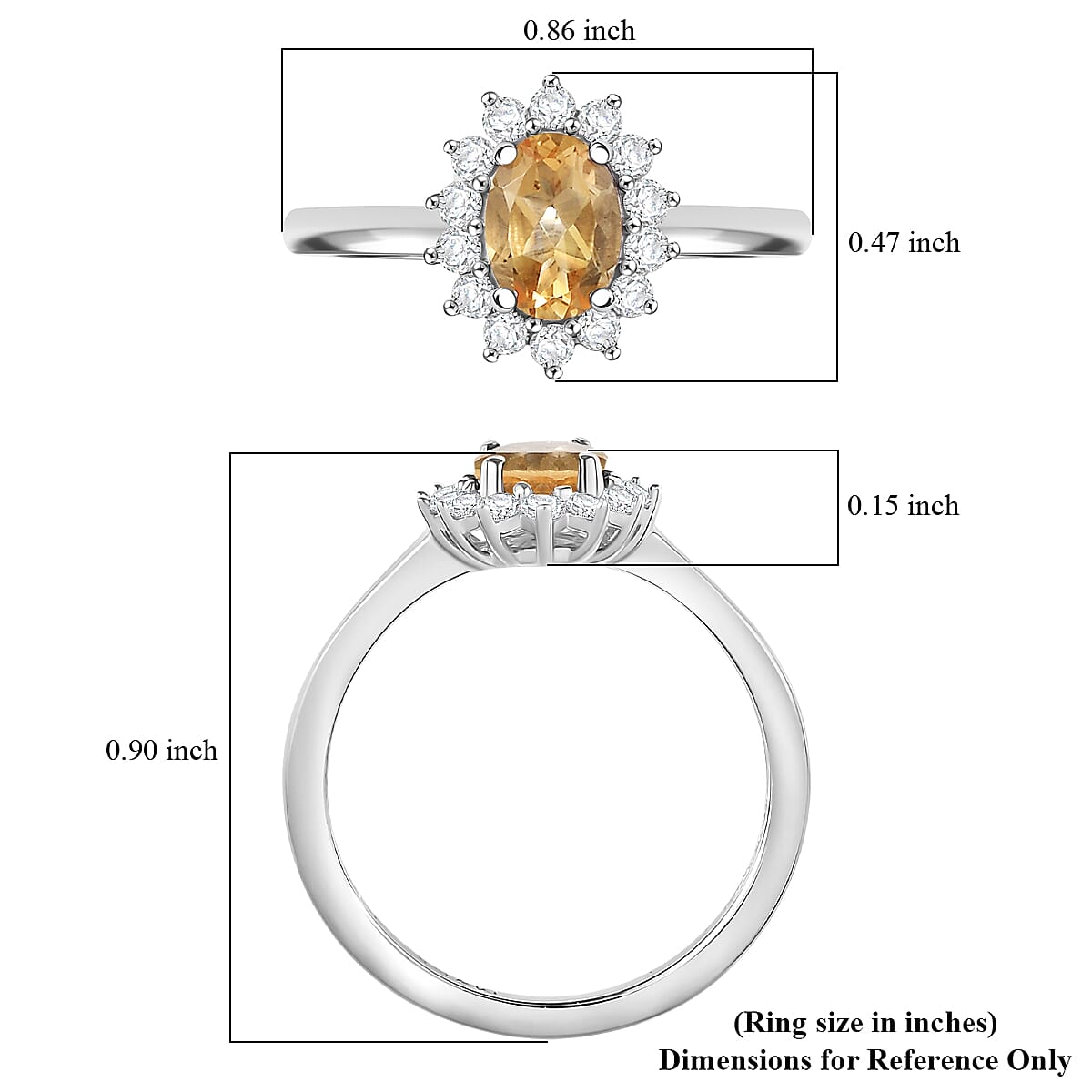 D'Joy Brazilian Citrine and White Zircon 1.20 ctw Ring in Rhodium Over Sterling Silver (Size 7.0) image number 5