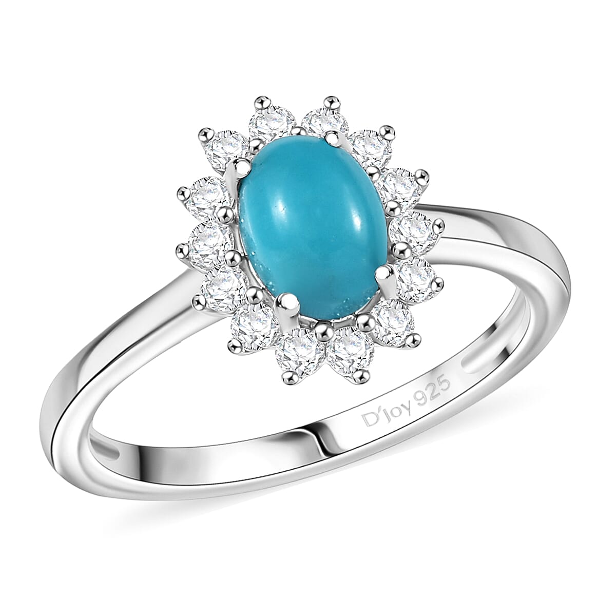 D'Joy Sleeping Beauty Turquoise and White Zircon 1.25 ctw Ring in Rhodium Over Sterling Silver (Size 7.0) image number 0