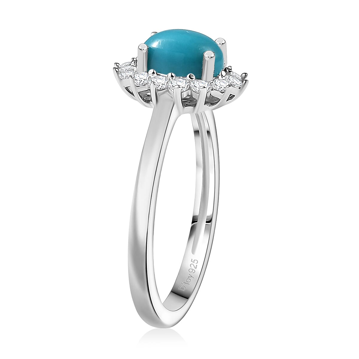 D'Joy Sleeping Beauty Turquoise and White Zircon 1.25 ctw Ring in Rhodium Over Sterling Silver (Size 7.0) image number 3