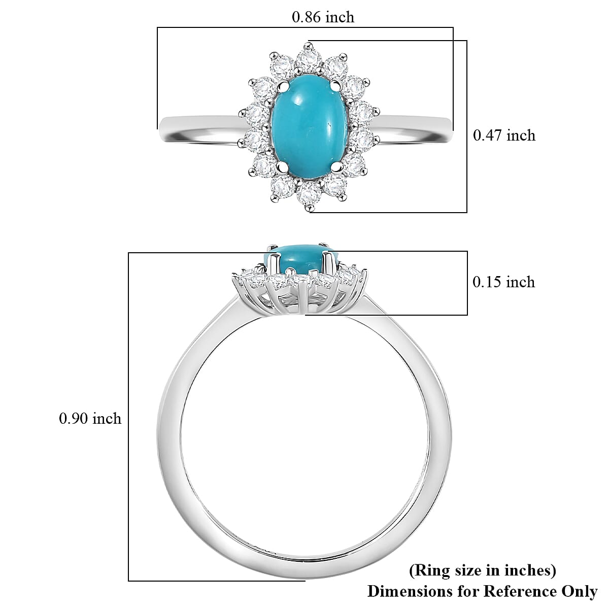 D'Joy Sleeping Beauty Turquoise and White Zircon 1.25 ctw Ring in Rhodium Over Sterling Silver (Size 7.0) image number 5
