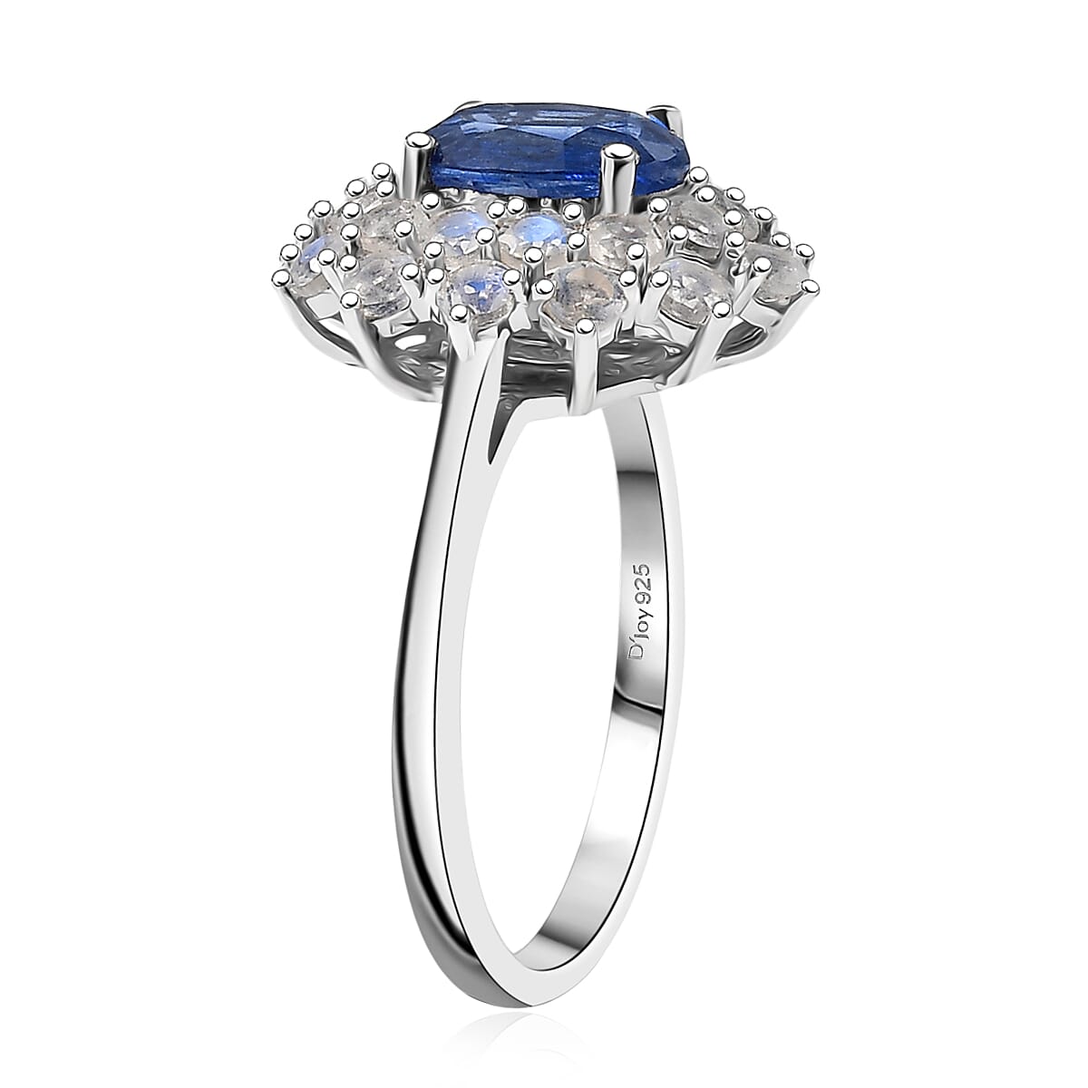 D'Joy Premium Kashmir Kyanite and Rainbow Moonstone 2.80 ctw Moonlit Halo Ring in Rhodium Over Sterling Silver (Size 7.0) image number 3