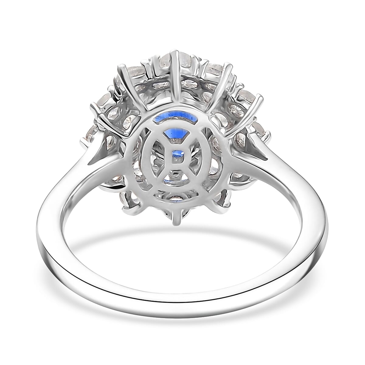 D'Joy Premium Kashmir Kyanite and Rainbow Moonstone 2.80 ctw Moonlit Halo Ring in Rhodium Over Sterling Silver (Size 7.0) image number 4