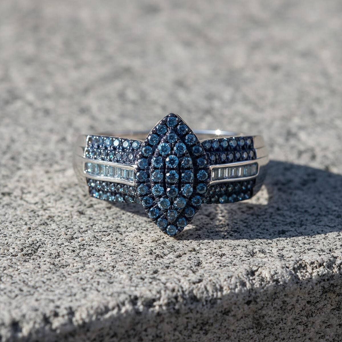 Doorbuster D'Joy Blue Diamond 0.50 ctw Royal Majesty Ring in Rhodium Over Sterling Silver (Size 10.0) image number 1