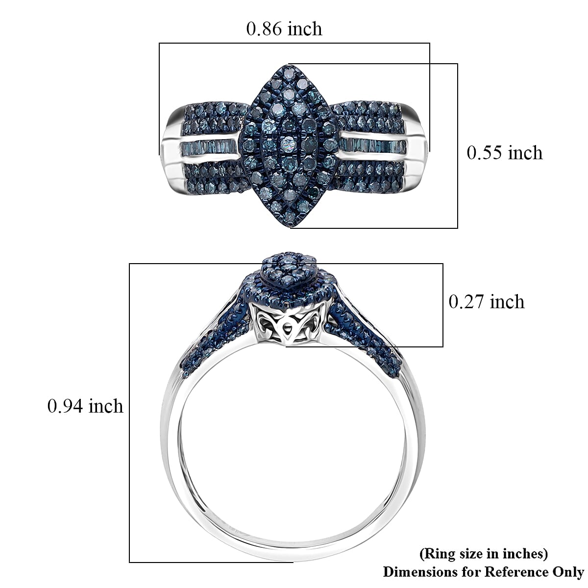 Doorbuster D'Joy Blue Diamond 0.50 ctw Royal Majesty Ring in Rhodium Over Sterling Silver (Size 10.0) image number 5