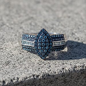 Doorbuster D'Joy Blue Diamond 0.50 ctw Royal Majesty Ring in Rhodium Over Sterling Silver (Size 6.0)