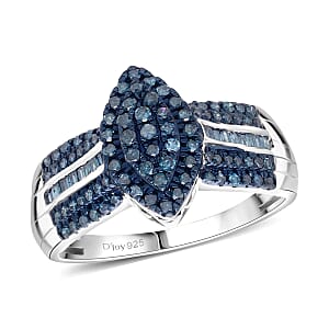 Doorbuster D'Joy Blue Diamond 0.50 ctw Royal Majesty Ring in Rhodium Over Sterling Silver (Size 7.0)