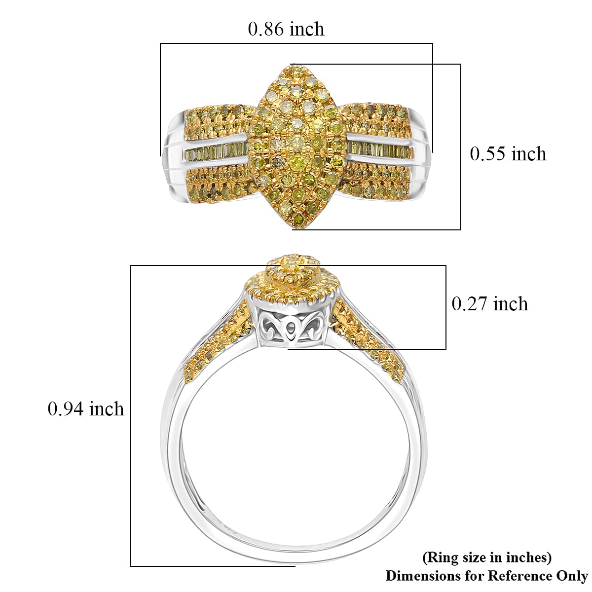  D'Joy Yellow Diamond 0.50 ctw Royal Majesty Ring in Rhodium Over Sterling Silver (Size 10.0) image number 5