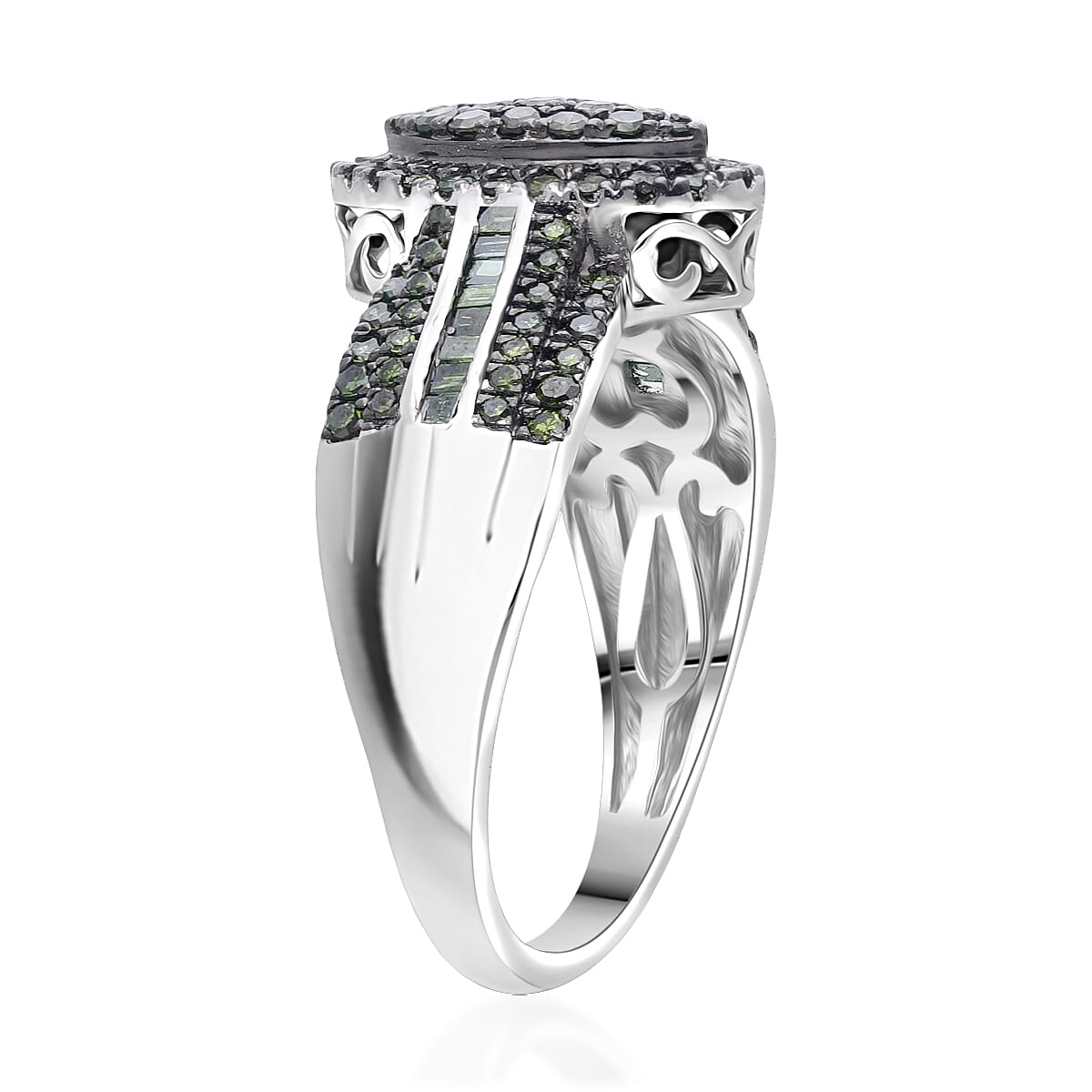  D'Joy Green Diamond 0.50 ctw Royal Majesty Ring in Rhodium Over Sterling Silver (Size 7.0) image number 3