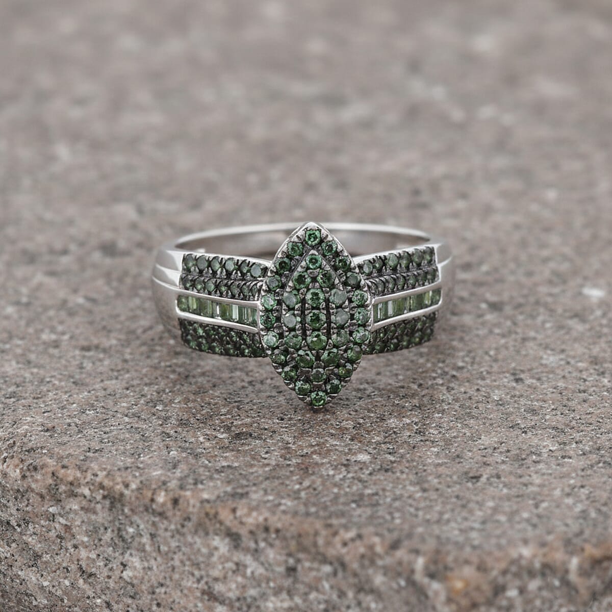 Doorbuster D'Joy Green Diamond 0.50 ctw Royal Majesty Ring in Rhodium Over Sterling Silver (Size 8.0) image number 1