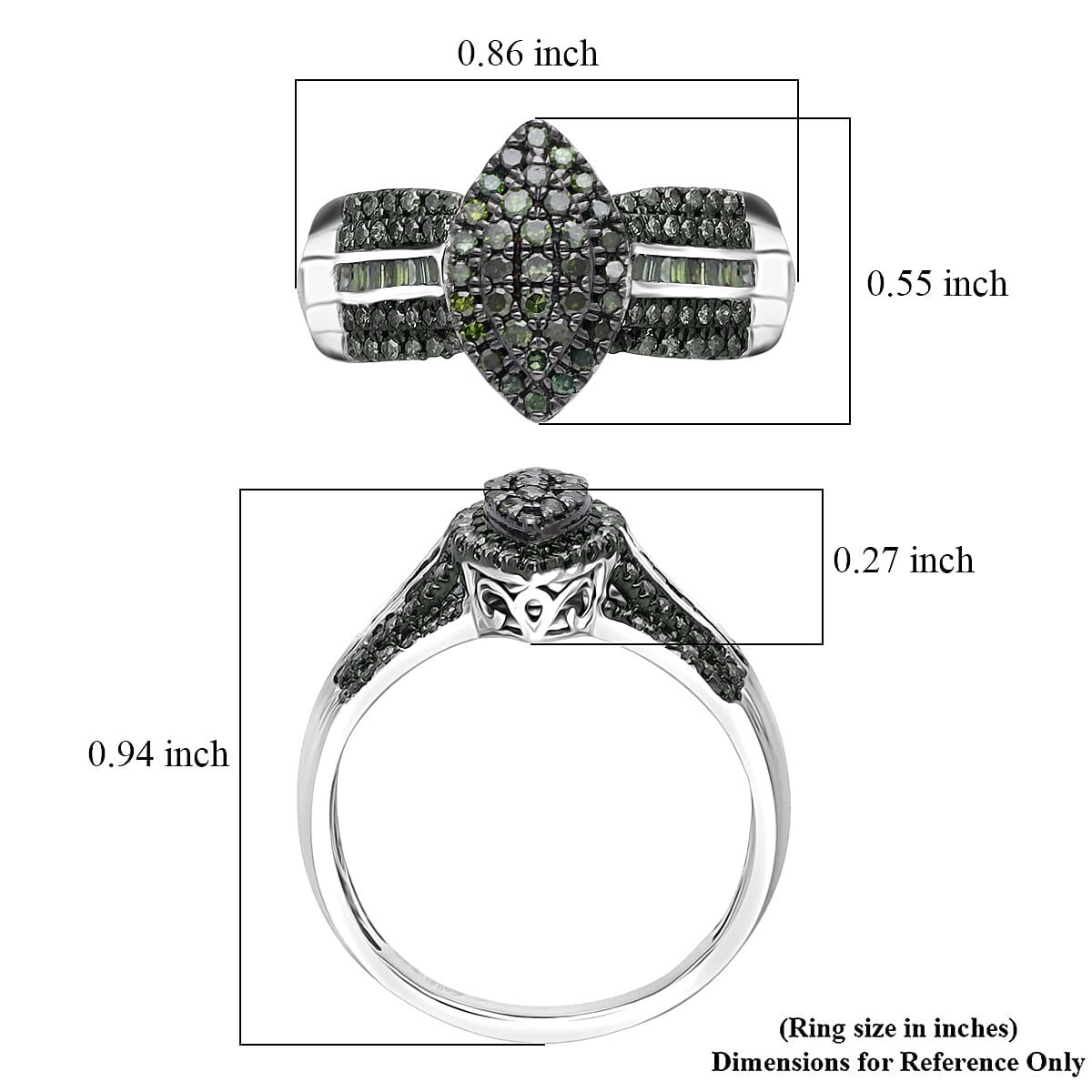 Doorbuster D'Joy Green Diamond 0.50 ctw Royal Majesty Ring in Rhodium Over Sterling Silver (Size 8.0) image number 5