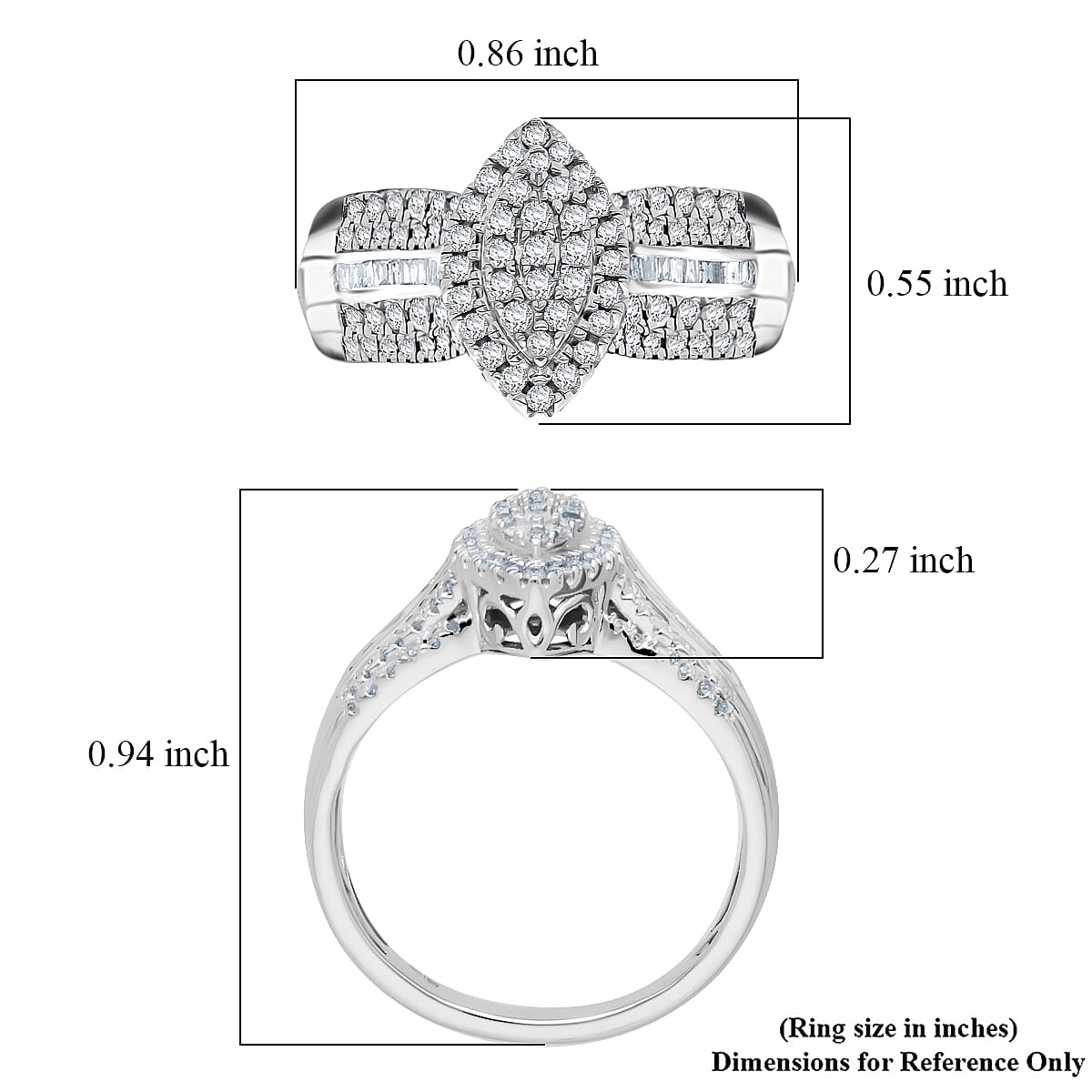  D'Joy Diamond 0.50 ctw Royal Majesty Ring in Rhodium Over Sterling Silver (Size 6.0)