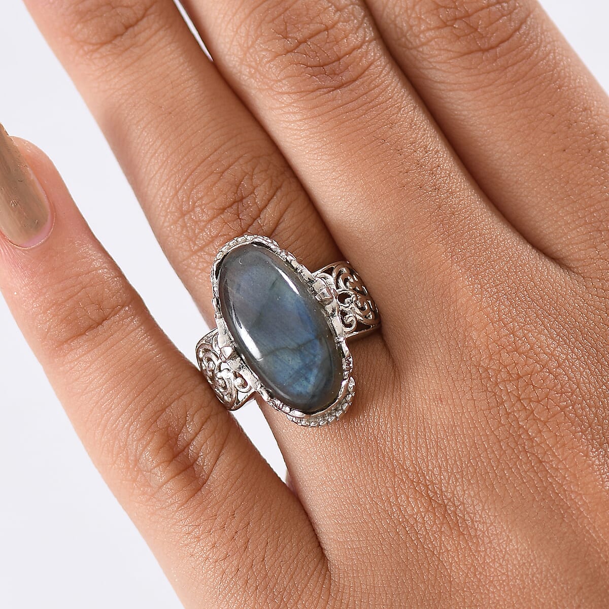 EverTrue Malagasy  Labradorite Ring in Platinum Bond 9.60 ctw (Size 11.0) image number 2