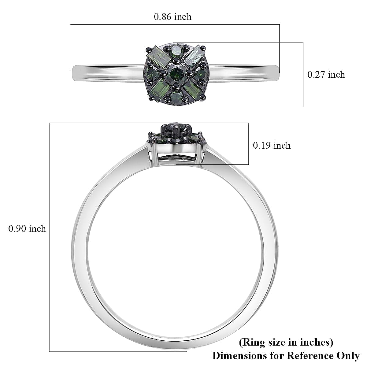 Doorbuster D'Joy Green Diamond 0.15 ctw Ring in Rhodium Over Sterling Silver (Size 7.0) image number 4