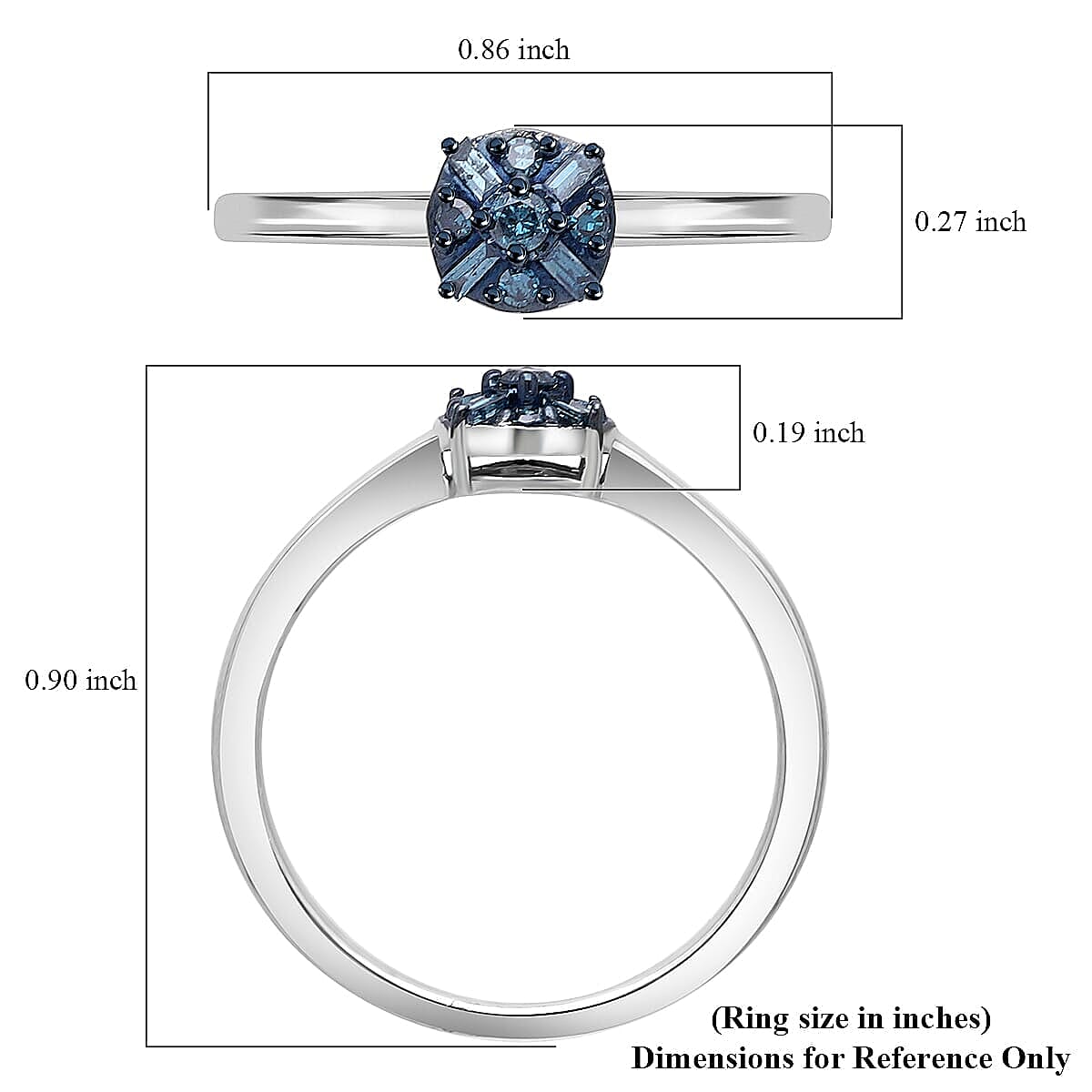 Doorbuster D'Joy Blue Diamond 0.15 ctw Ring in Rhodium Over Sterling Silver (Size 10.0) image number 4