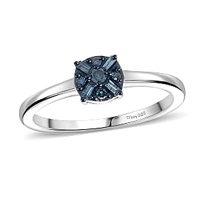 Doorbuster D'Joy Blue Diamond 0.15 ctw Ring in Rhodium Over Sterling Silver (Size 7.0)