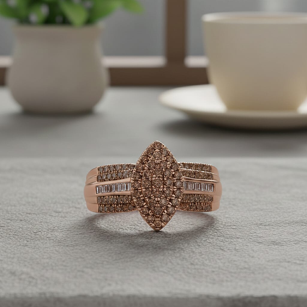 D'Joy Natural Champagne Diamond 0.50 ctw Royal Majesty Ring in 18K Vermeil Rose Gold Over Sterling Silver (Size 10.0)