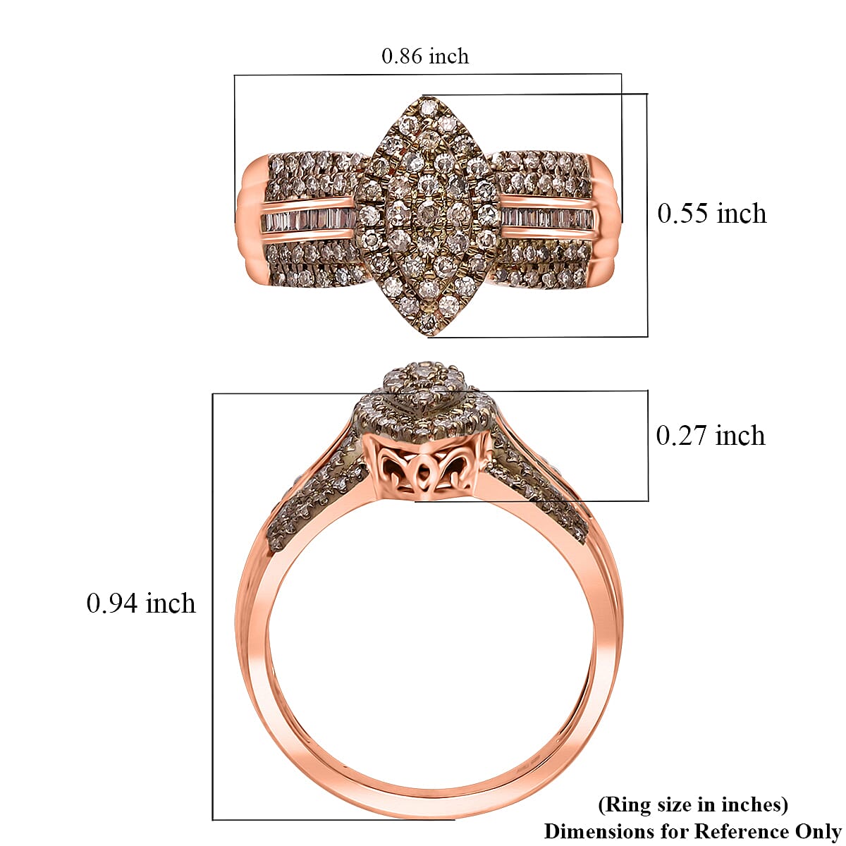 D'Joy Natural Champagne Diamond 0.50 ctw Royal Majesty Ring in 18K Vermeil Rose Gold Over Sterling Silver (Size 10.0)
