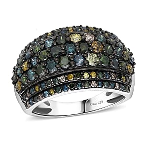Doorbuster D'Joy Mult Color Diamond 2.00 ctw Moonlit Cascade Ring in Rhodium Over Sterling Silver (Size 9.0)