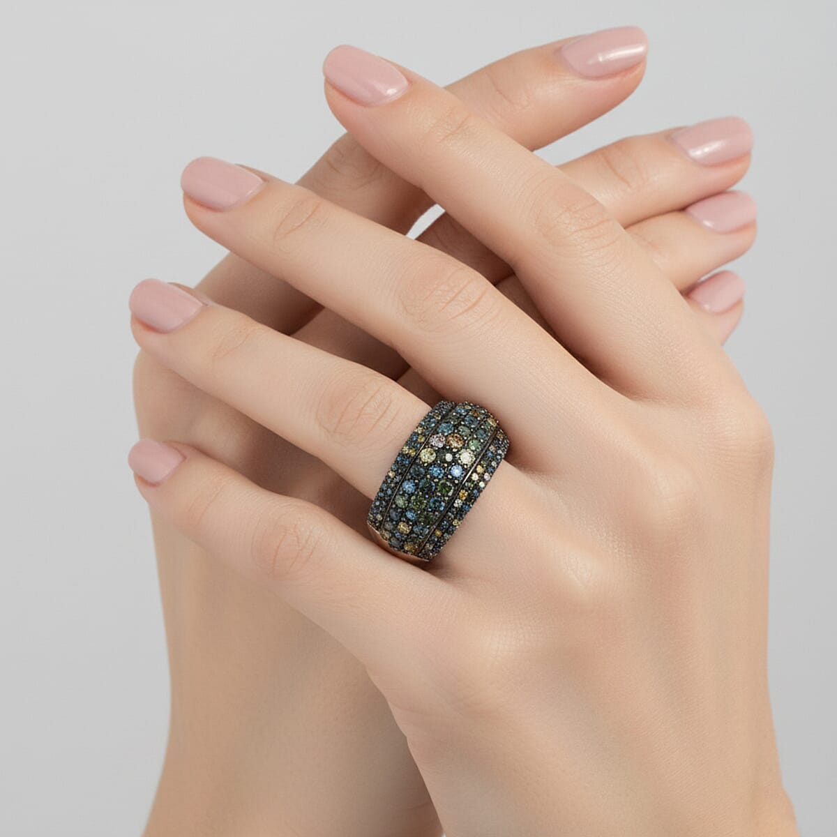 Doorbuster D'Joy Mult Color Diamond 2.00 ctw Moonlit Cascade Ring in Rhodium Over Sterling Silver (Size 9.0) image number 1