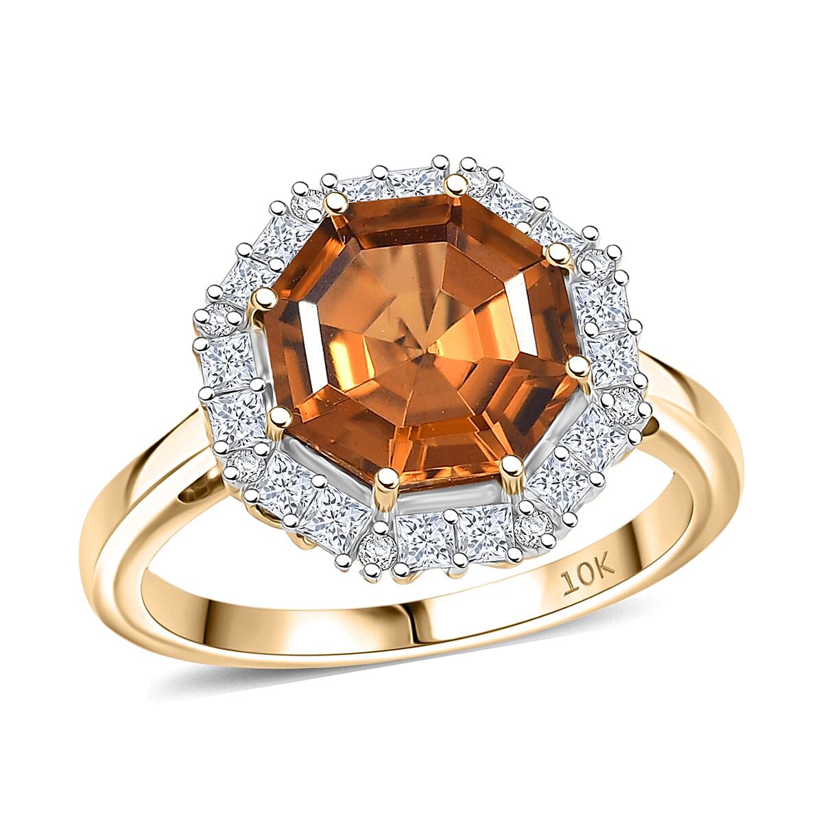Certified & Appraised 10K Yellow Gold AAA  Golden Turkizite, Luxuriant Lab Grown Diamond (G-H, SI) Ring (Size 10.0) 4.15 ctw image number 0