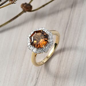 Certified & Appraised AAA  Golden Turkizite and Luxuriant Lab Grown Diamond G-H SI 4.15 ctw Ring in 10K Yellow Gold (Size 10.0)