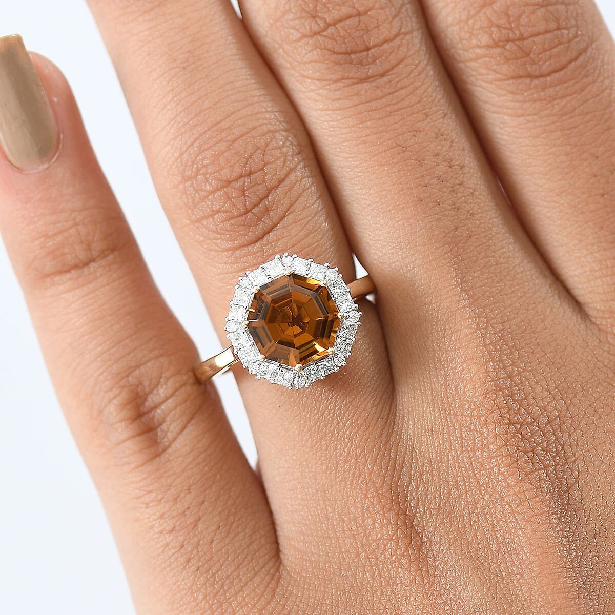 Certified & Appraised 10K Yellow Gold AAA  Golden Turkizite, Luxuriant Lab Grown Diamond (G-H, SI) Ring (Size 10.0) 4.15 ctw image number 2