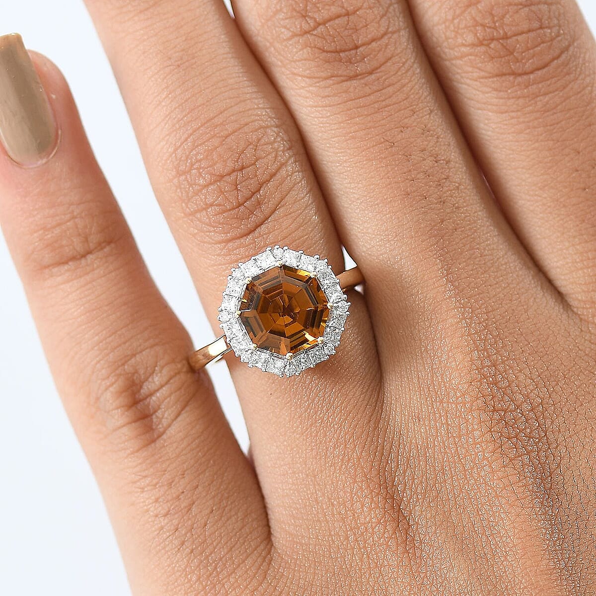 Certified & Appraised 10K Yellow Gold AAA  Golden Turkizite, Luxuriant Lab Grown Diamond (G-H, SI) Ring (Size 10.0) 4.15 ctw image number 2