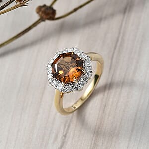 Certified & Appraised AAA Golden Turkizite and Luxuriant Lab Grown Diamond G-H SI 4.15 ctw Ring in 10K Yellow Gold (Size 6.0)