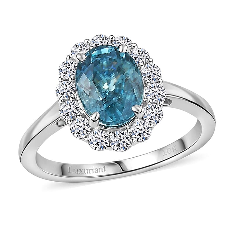 Certified & Appraised AAA Cambodian Blue Zircon, Lab Grown Diamond Ring in 10K White Gold 3.00 ctw (Size 10.0)