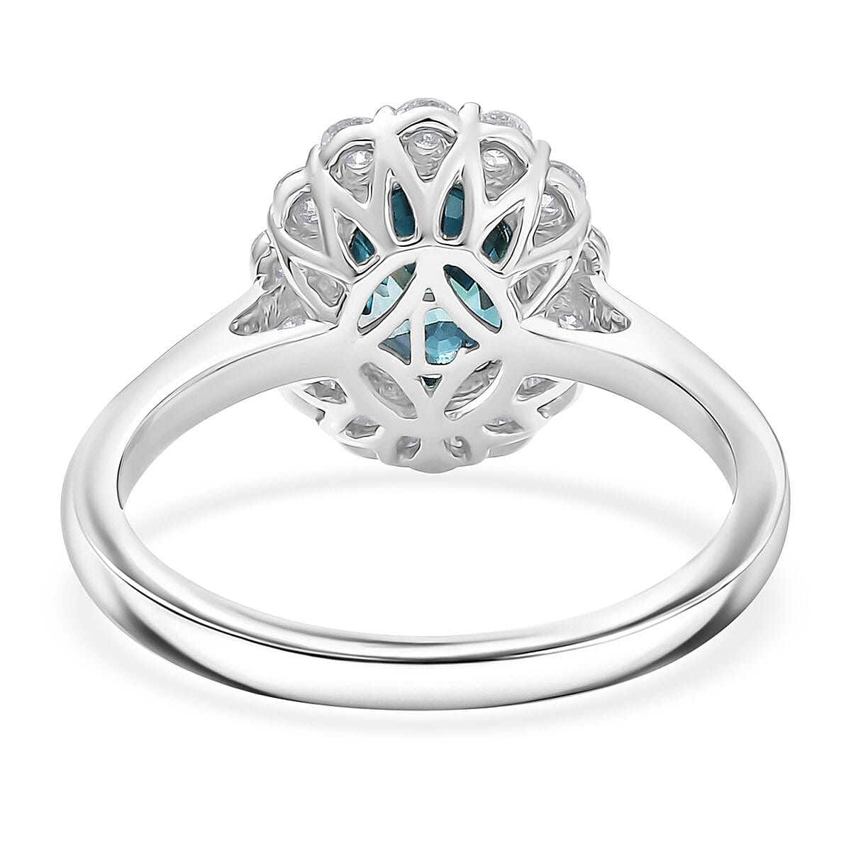 Certified & Appraised 10K White Gold AAA Cambodian Blue Zircon, Luxuriant Lab Grown Diamond (G-H, SI) Ring (Size 10.0) 3.00 ctw image number 4