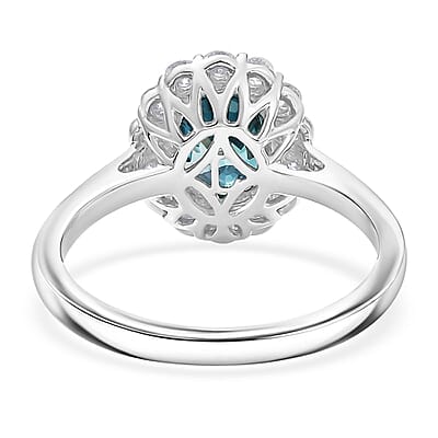 Certified & Appraised AAA Cambodian Blue Zircon, Lab Grown Diamond Ring in 10K White Gold 3.00 ctw (Size 10.0)