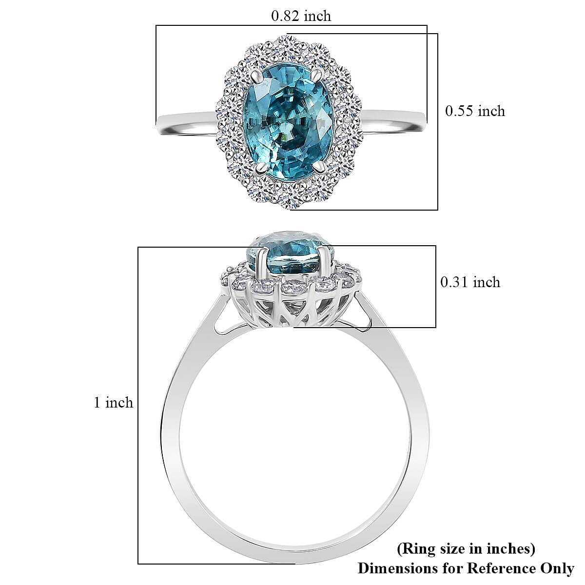 Certified & Appraised AAA Cambodian Blue Zircon, Lab Grown Diamond Ring in 10K White Gold 3.00 ctw (Size 10.0)
