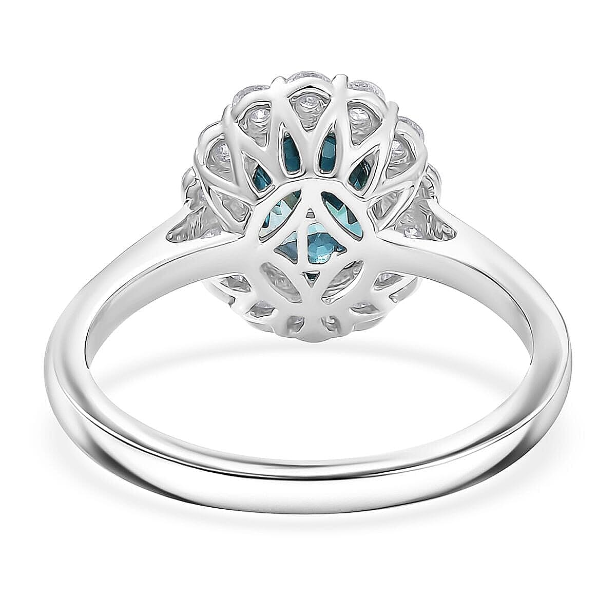 Certified and Appraised AAA Cambodian Blue Zircon, Lab Grown Diamond Ring in 10K White Gold 3.00 ctw (Size 10.5) image number 4