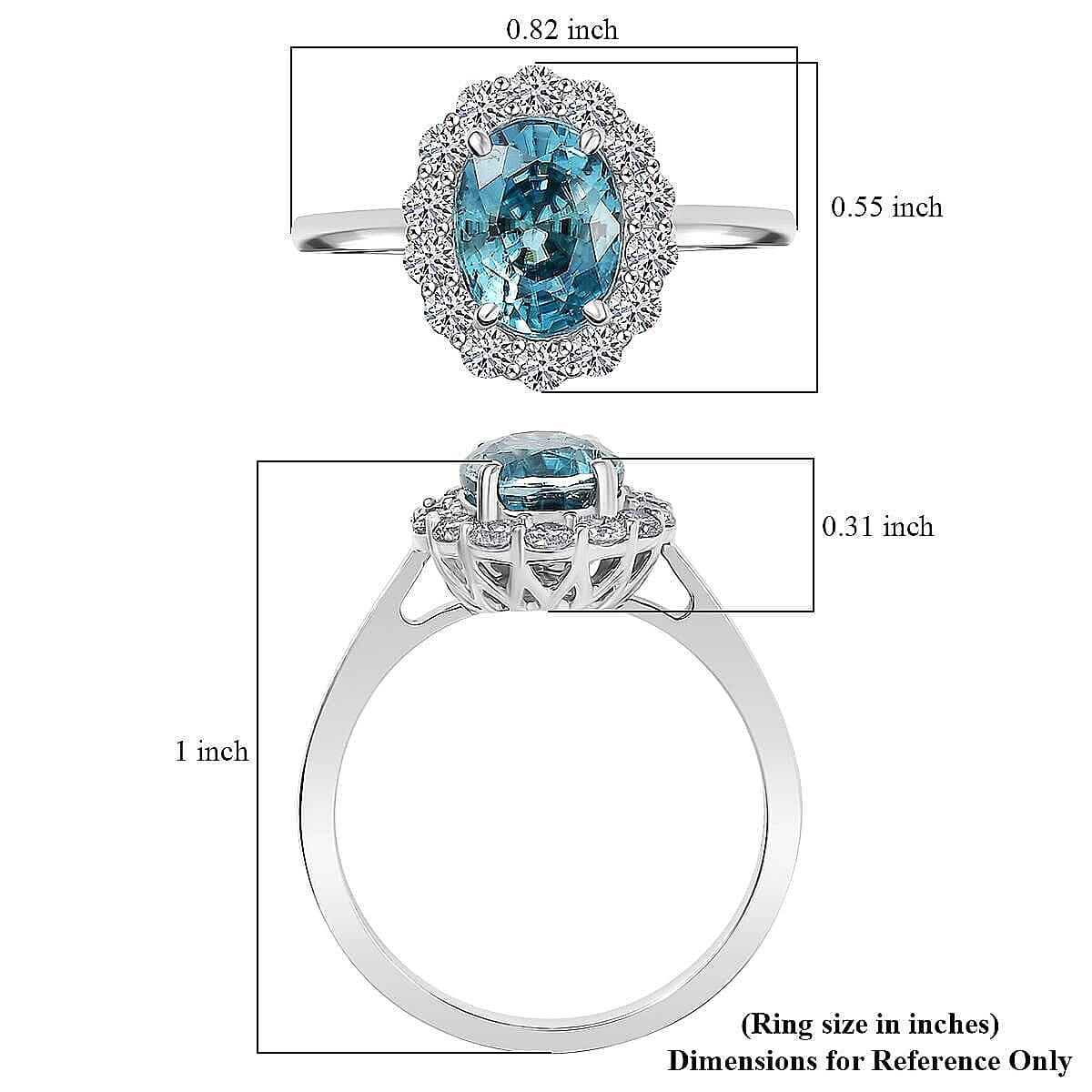 Certified and Appraised AAA Cambodian Blue Zircon, Lab Grown Diamond Ring in 10K White Gold 3.00 ctw (Size 10.5) image number 5