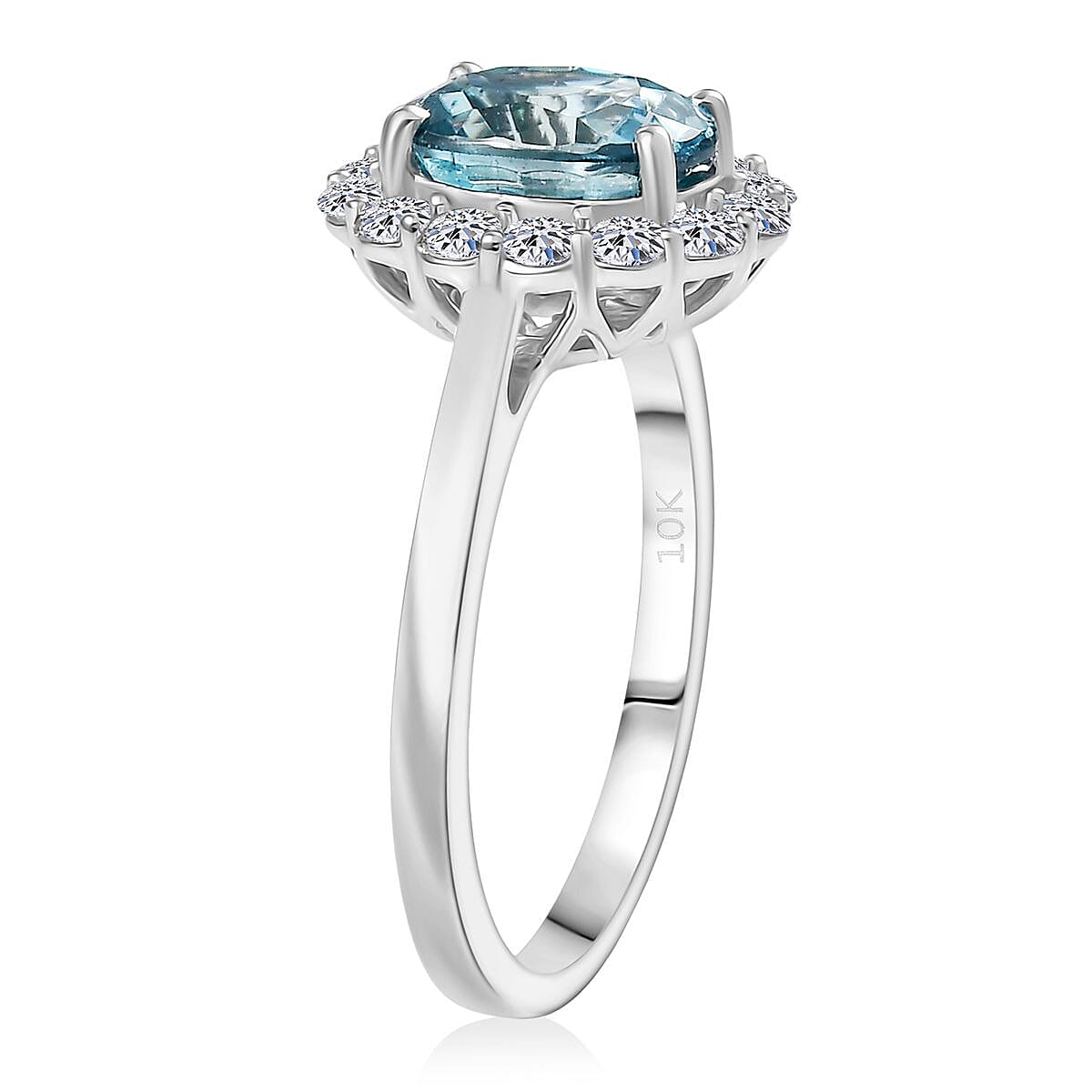 Certified & Appraised AAA Cambodian Blue Zircon and Luxuriant Lab Grown Diamond G-H SI 3.00 ctw Ring in 10K White Gold (Size 6.0) image number 3