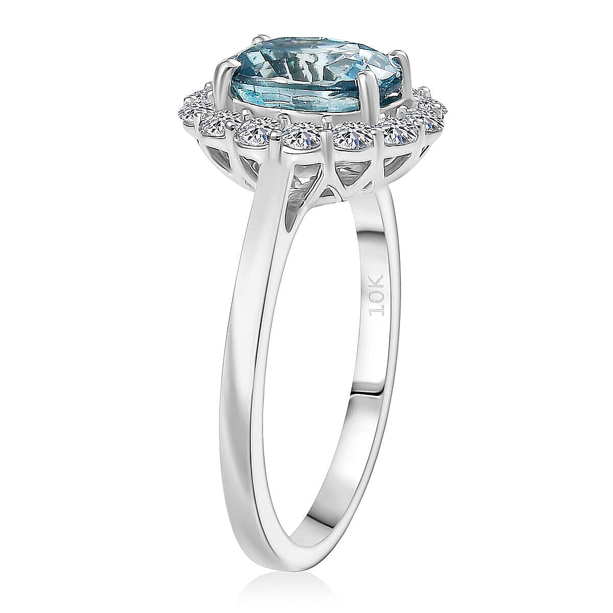 Certified & Appraised AAA Cambodian Blue Zircon and Luxuriant Lab Grown Diamond G-H SI 3.00 ctw Ring in 10K White Gold (Size 7.0) image number 3
