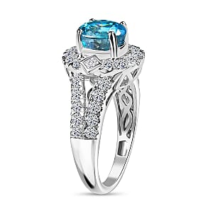 AAA Cambodian Blue Zircon, Lab Grown Diamond Ring in 10K White Gold 4.85 ctw (Size 10.0)