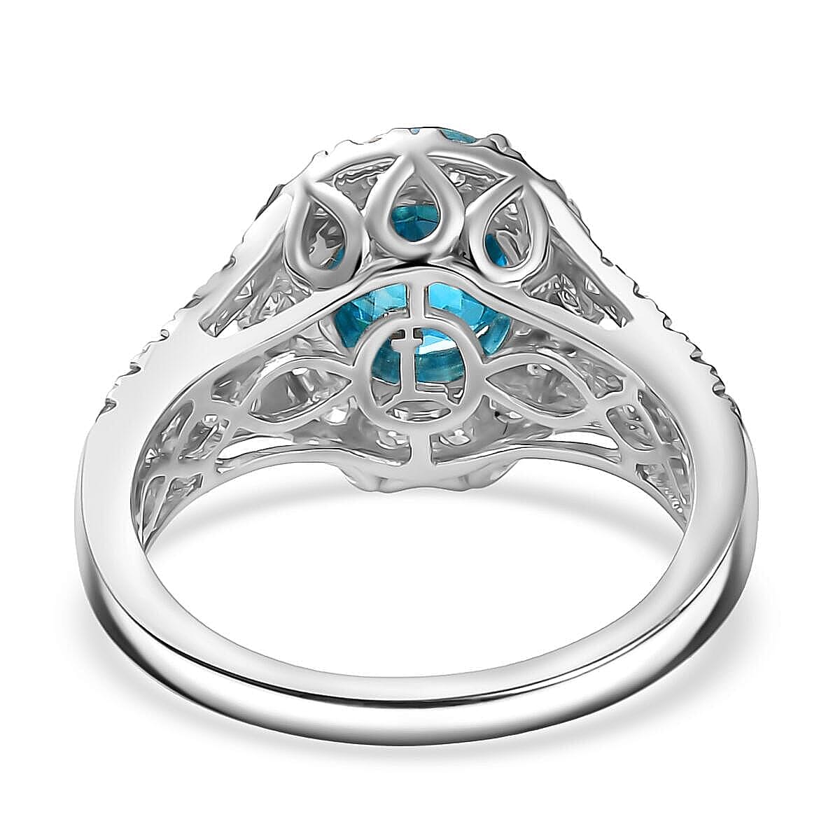 AAA Cambodian Blue Zircon and Luxuriant Lab Grown Diamond G-H SI 4.85 ctw Ring in 10K White Gold (Size 10.0) image number 4