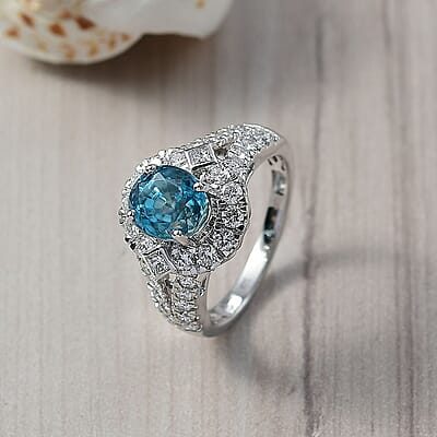 AAA Cambodian Blue Zircon, Lab Grown Diamond Ring in 10K White Gold 4.85 ctw (Size 12.0)