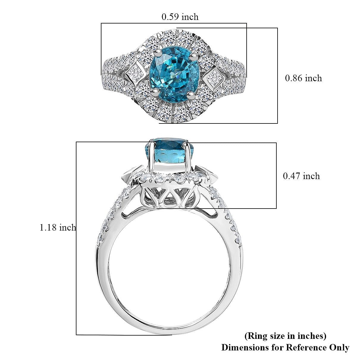 10K White Gold AAA Cambodian Blue Zircon, Luxuriant Lab Grown Diamond (G-H, SI) (0.65 cts) Ring (Size 6.0) 4.85 ctw image number 5