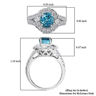 AAA Cambodian Blue Zircon and Luxuriant Lab Grown Diamond G-H SI 4.85 ctw Ring in 10K White Gold (Size 6.0)