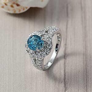 AAA Cambodian Blue Zircon, Lab Grown Diamond Ring in 10K White Gold 4.85 ctw (Size 6.5)