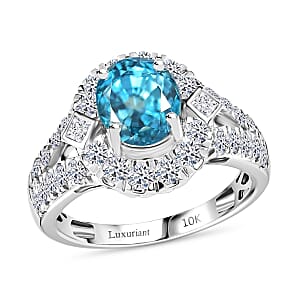 AAA Cambodian Blue Zircon, Lab Grown Diamond Ring in 10K White Gold 4.85 ctw (Size 7.0)