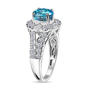 AAA Cambodian Blue Zircon and Luxuriant Lab Grown Diamond G-H SI 4.85 ctw Ring in 10K White Gold (Size 9.0)