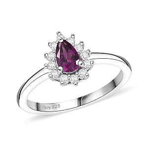 D'Joy Orissa Rhodolite Garnet and White Zircon 0.75 ctw Ring in Rhodium Over Sterling Silver (Size 5.0)