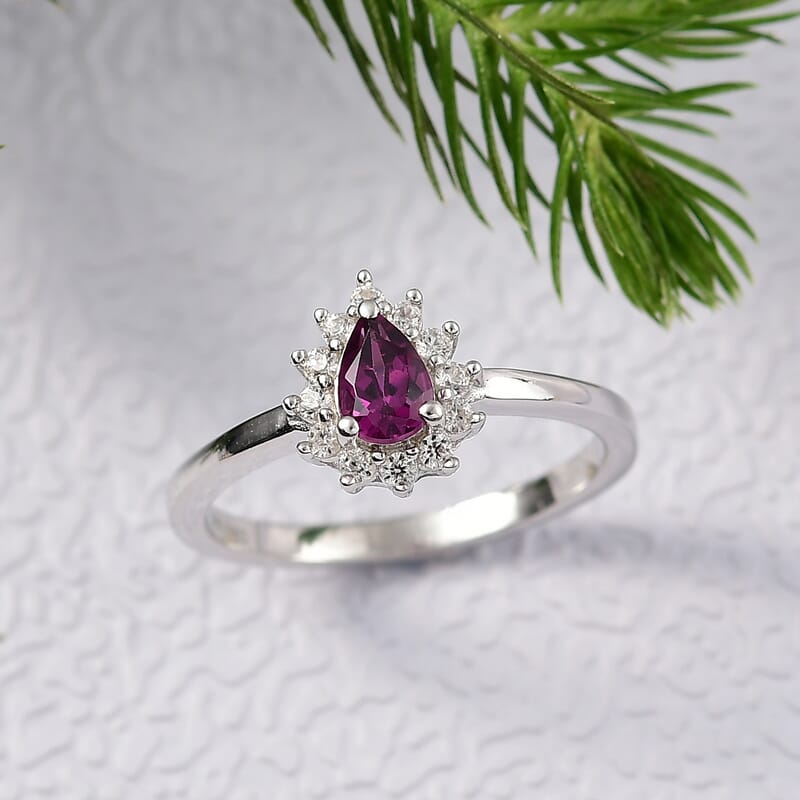 D'Joy Orissa Rhodolite Garnet and White Zircon 0.75 ctw Ring in Rhodium Over Sterling Silver (Size 5.0)