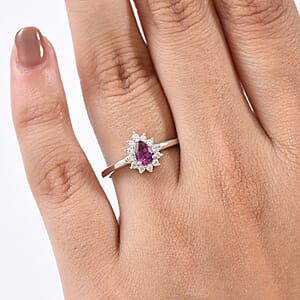 D'Joy Orissa Rhodolite Garnet and White Zircon 0.75 ctw Ring in Rhodium Over Sterling Silver (Size 5.0)