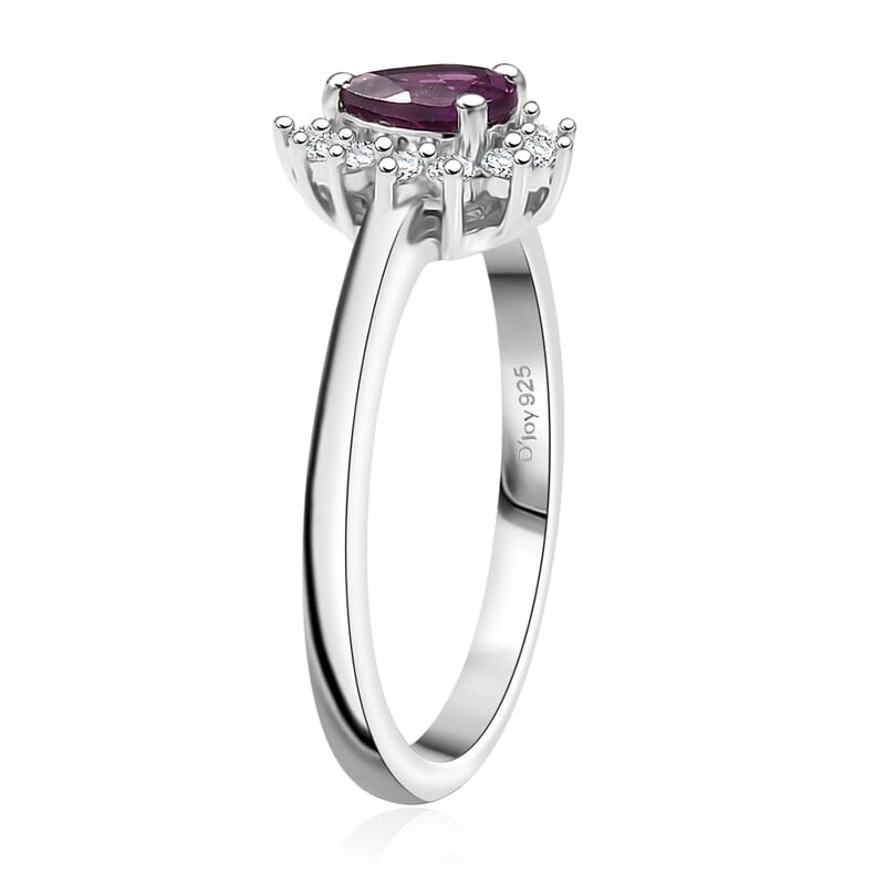 D'Joy Orissa Rhodolite Garnet and White Zircon 0.75 ctw Ring in Rhodium Over Sterling Silver (Size 5.0)
