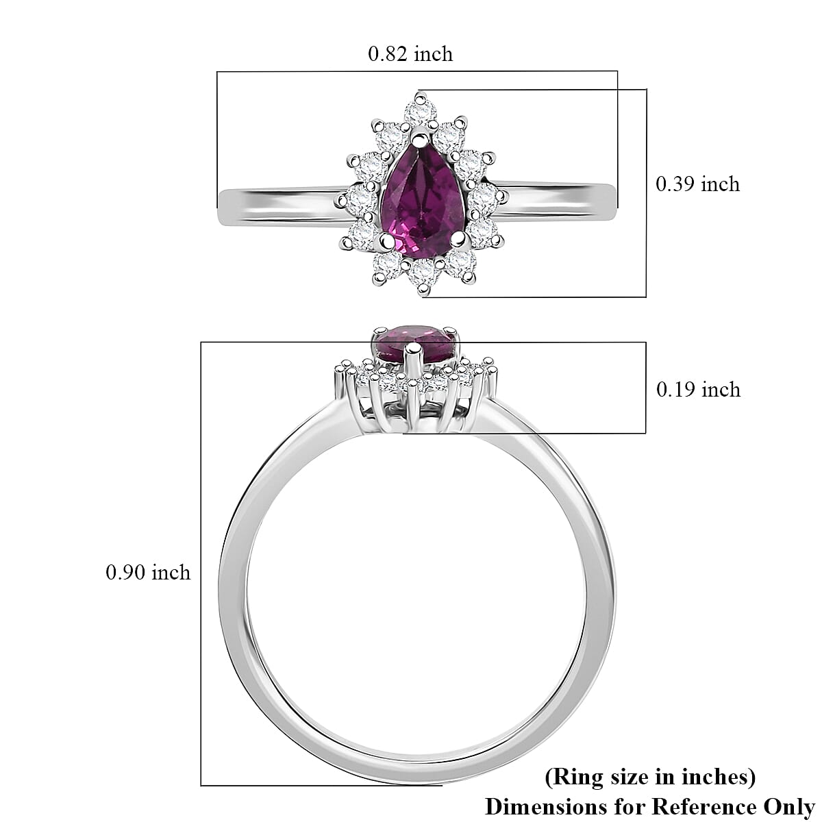 D'Joy Orissa Rhodolite Garnet and White Zircon 0.75 ctw Ring in Rhodium Over Sterling Silver (Size 5.0)