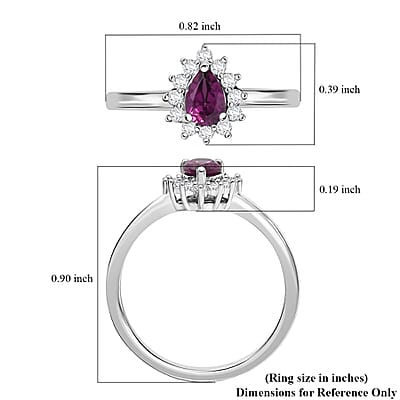 D'Joy Orissa Rhodolite Garnet and White Zircon 0.75 ctw Ring in Rhodium Over Sterling Silver (Size 5.0)